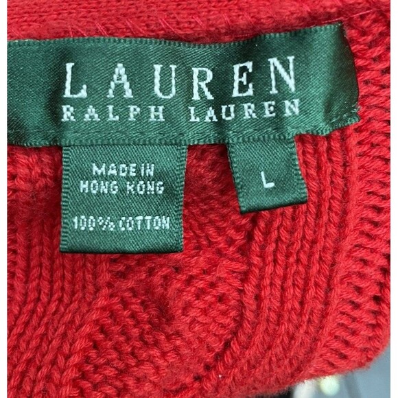 Lauren Ralph Lauren Red Cable Knit V-Neck Sweater Women’s Size Large L - Picture 7 of 12